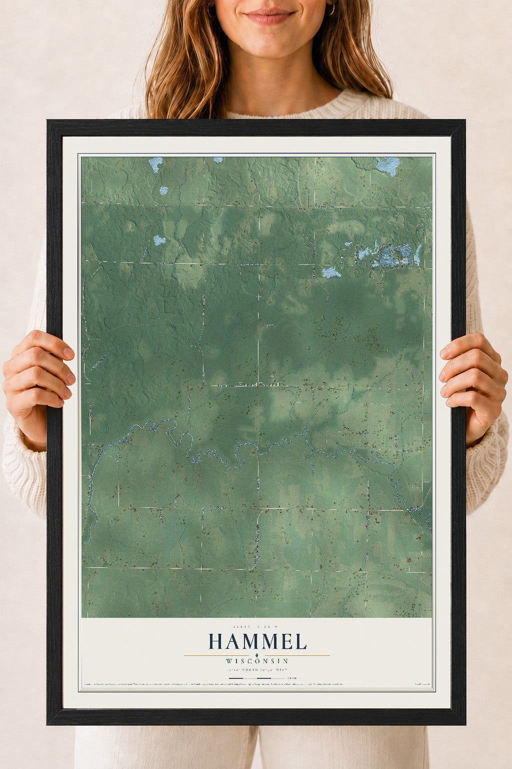 Map of Hammel, Wisconsin, 18 x 24 inch print in a black wood frame