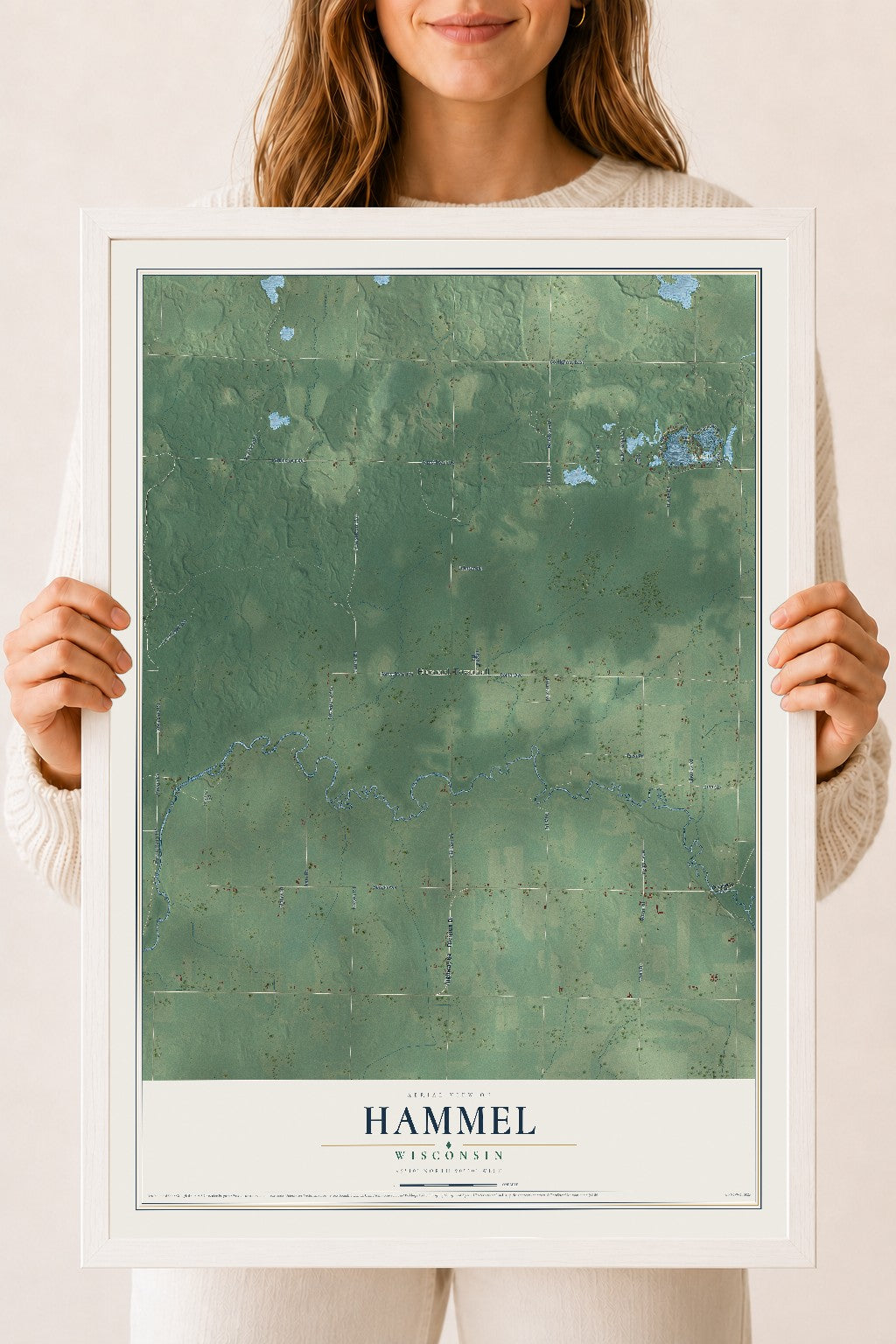 Map of Hammel, Wisconsin, 18 x 24 inch print in a white wood frame