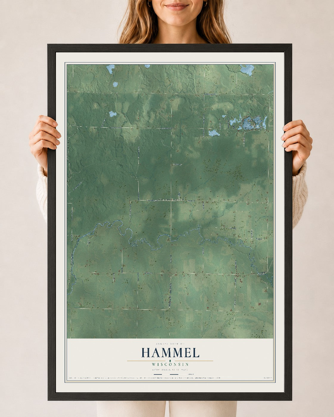 Map of Hammel, Wisconsin, 24 x 36 inch print in a black wood frame