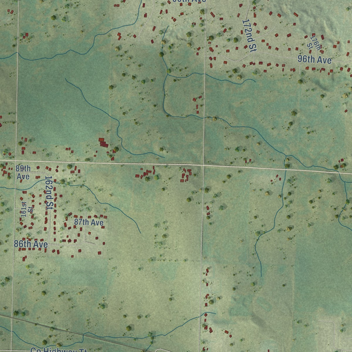 Close-up of the map of the Town of Hammond, Wisconsin print showing street and building detail
