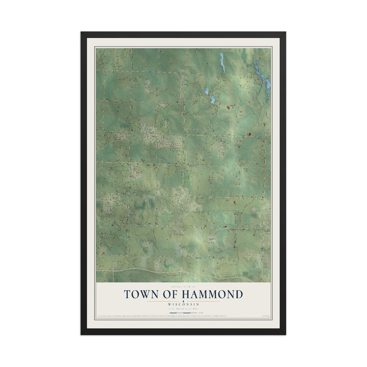 Map of the Town of Hammond, Wisconsin, 12 x 18 inch print in a black wood frame