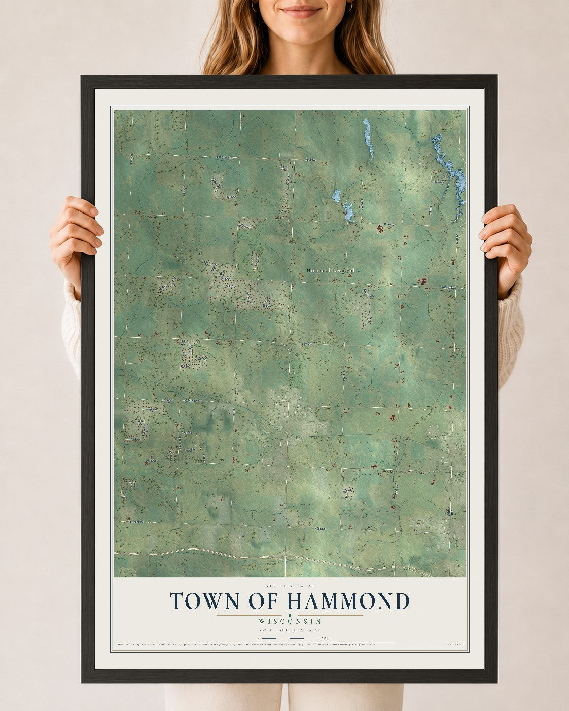 Map of the Town of Hammond, Wisconsin, 24 x 36 inch print in a black wood frame