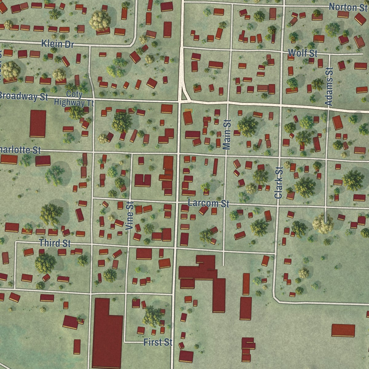 Close-up of the map of Hammond, Wisconsin print showing street and building detail