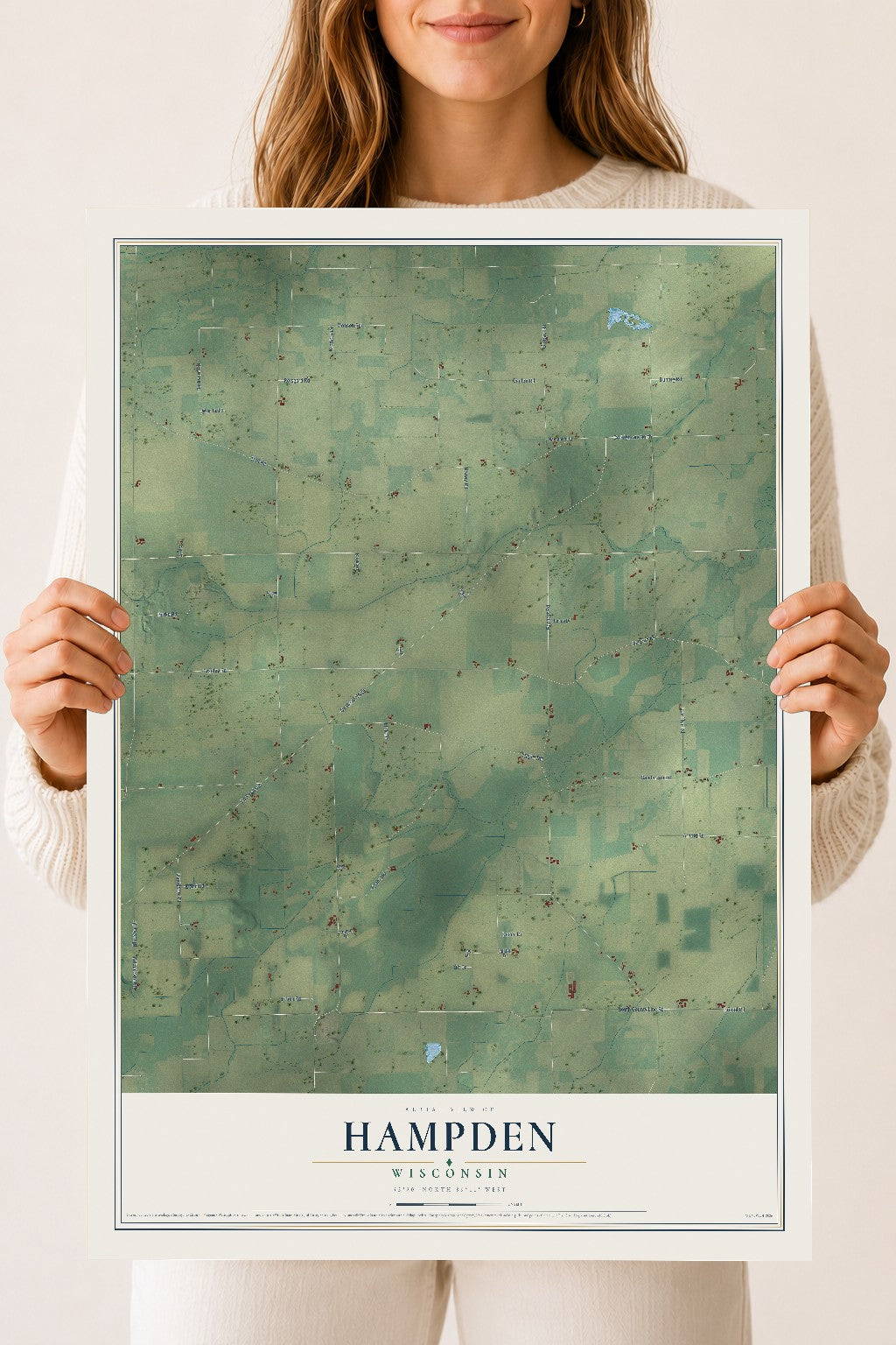 Map of Hampden, Wisconsin, 18 x 24 inch unframed archival matte print