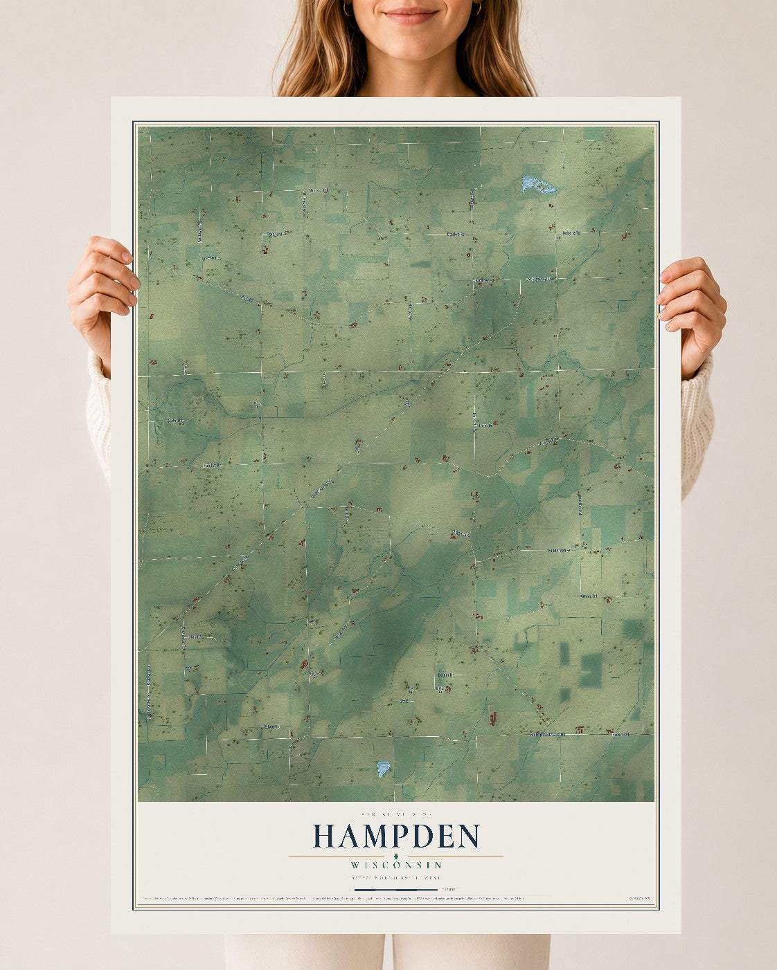 Map of Hampden, Wisconsin, 24 x 36 inch unframed archival matte print
