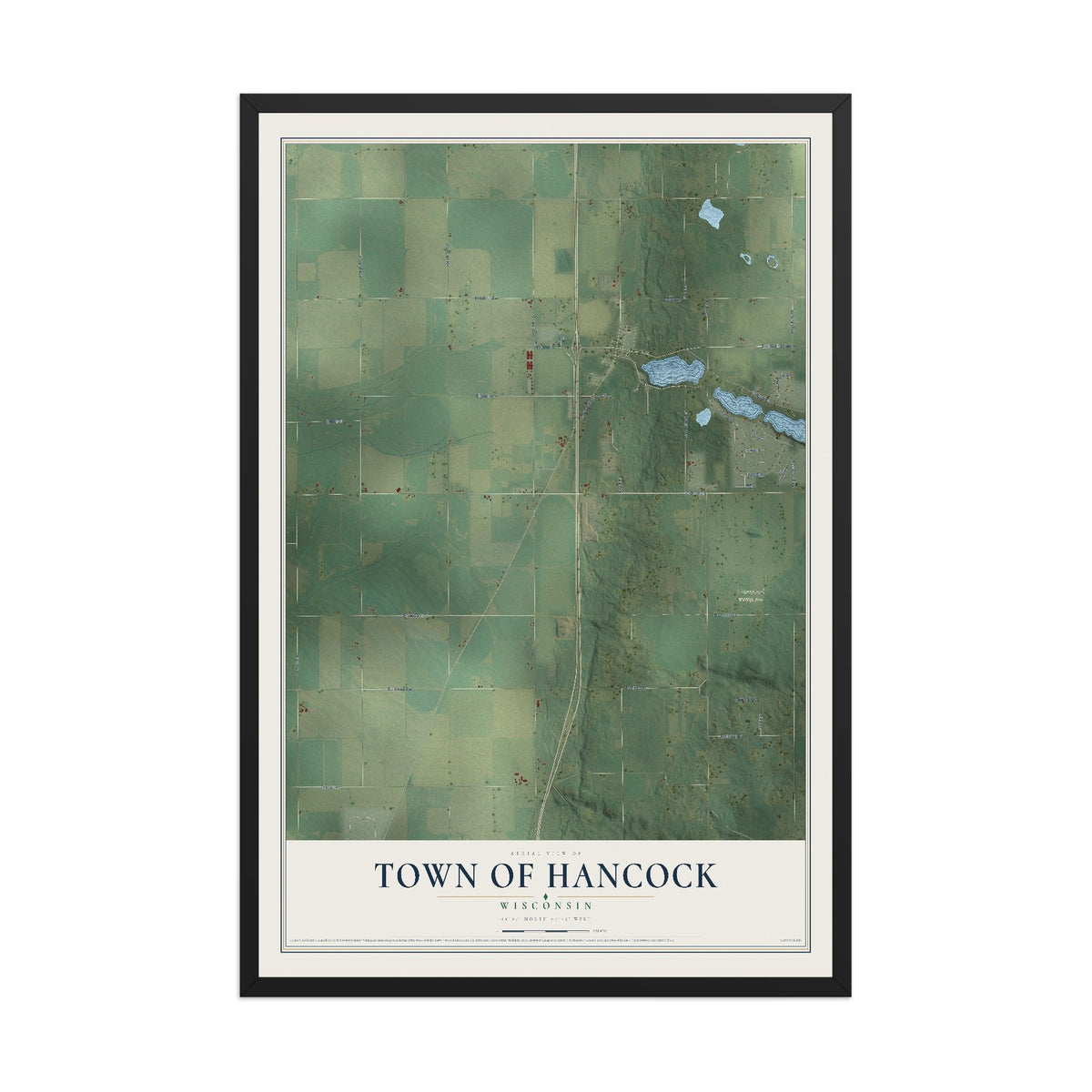 Map of the Town of Hancock, Wisconsin, 12 x 18 inch print in a black wood frame