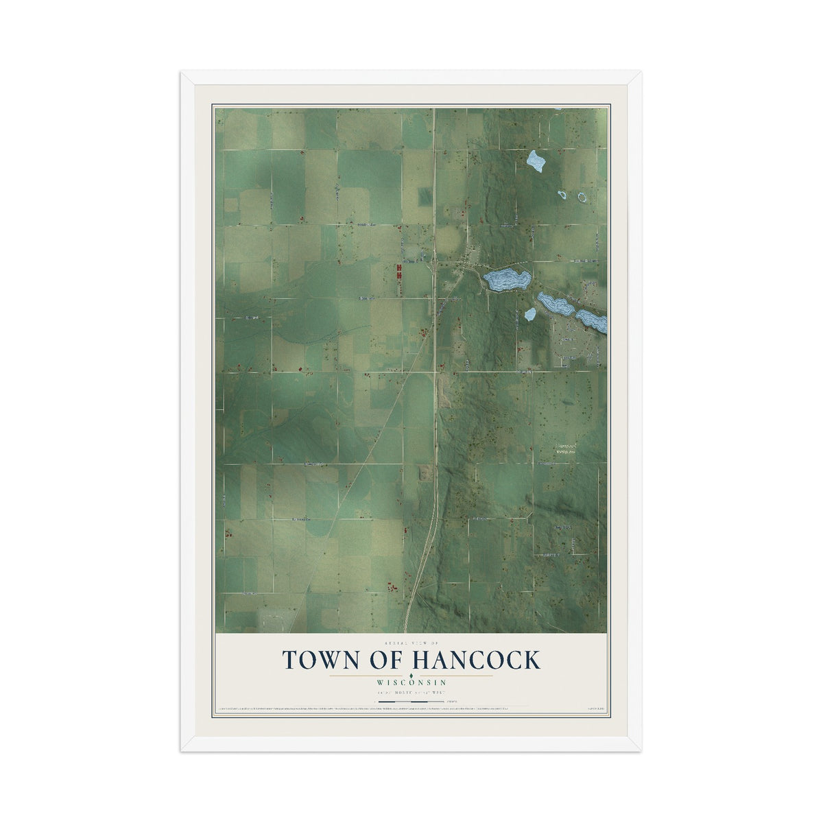Map of the Town of Hancock, Wisconsin, 12 x 18 inch print in a white wood frame