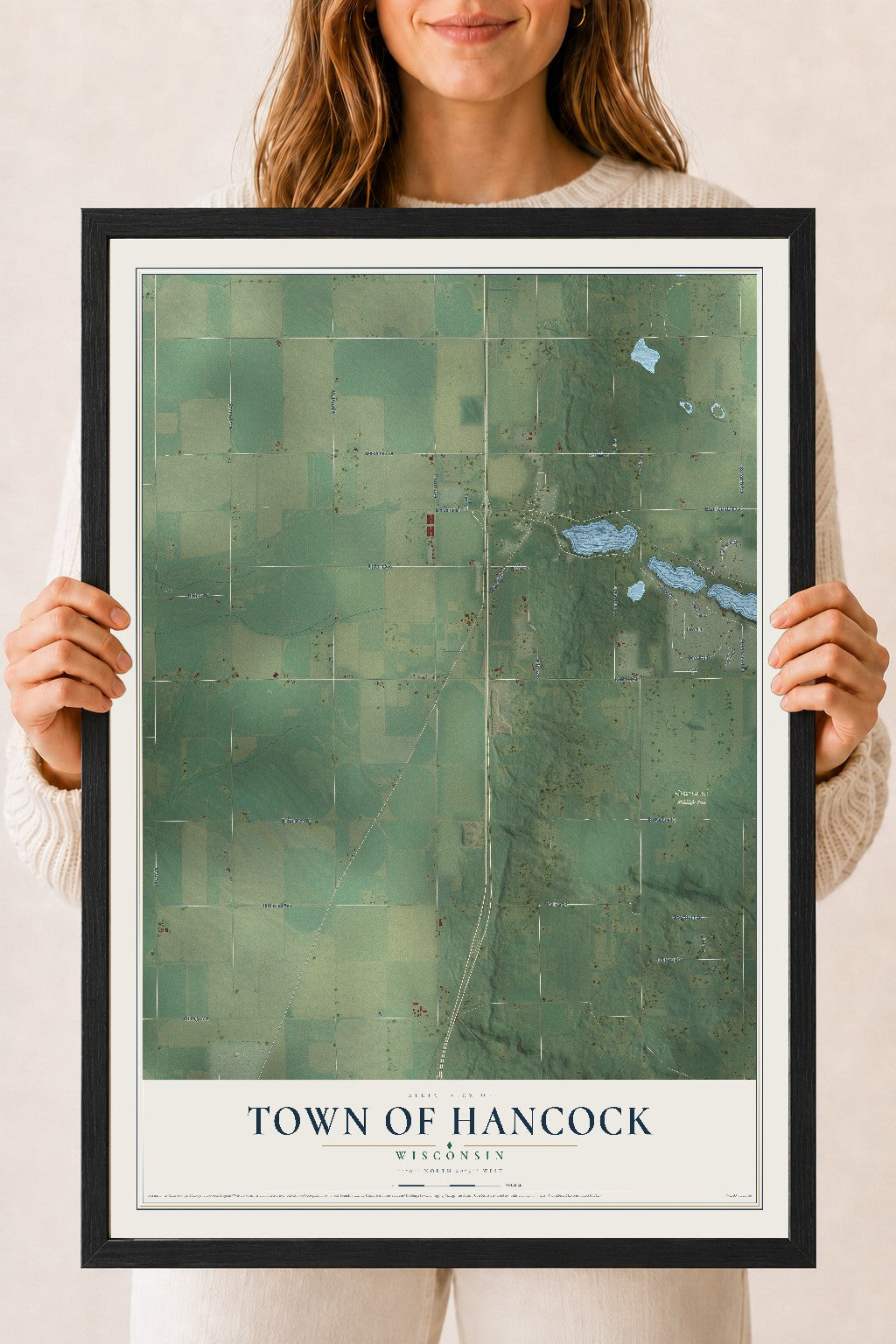 Map of the Town of Hancock, Wisconsin, 18 x 24 inch print in a black wood frame