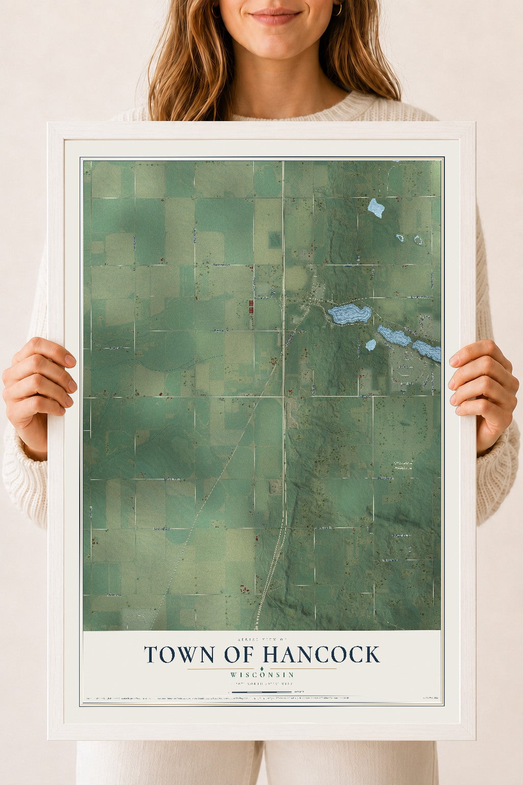 Map of the Town of Hancock, Wisconsin, 18 x 24 inch print in a white wood frame