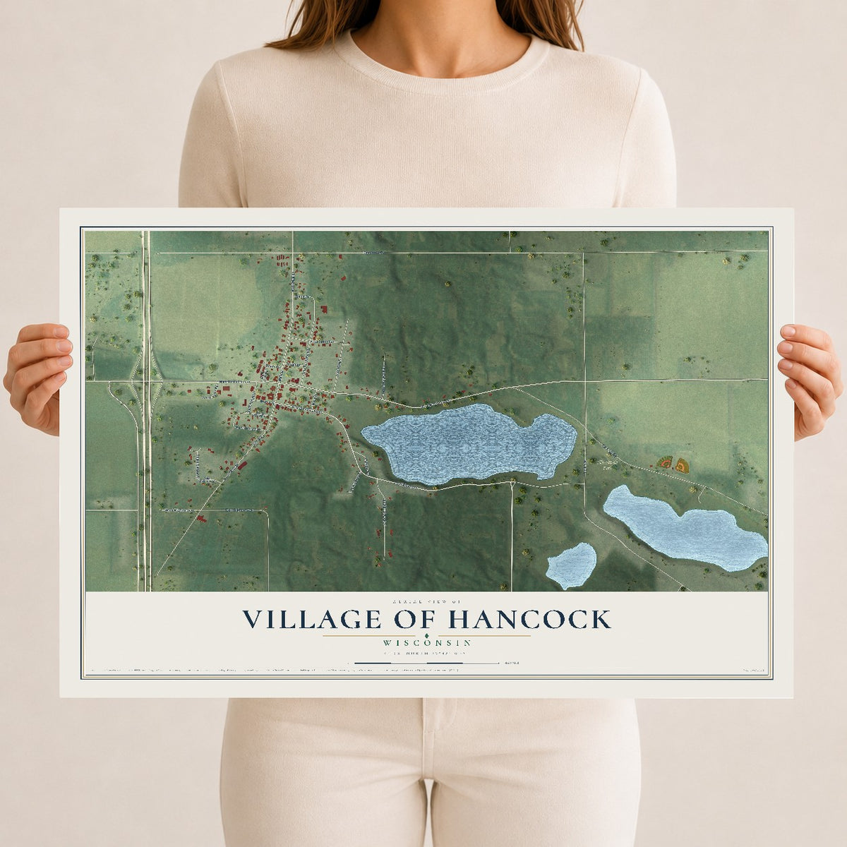 Map of Hancock, Wisconsin, 12 x 18 inch unframed archival matte print