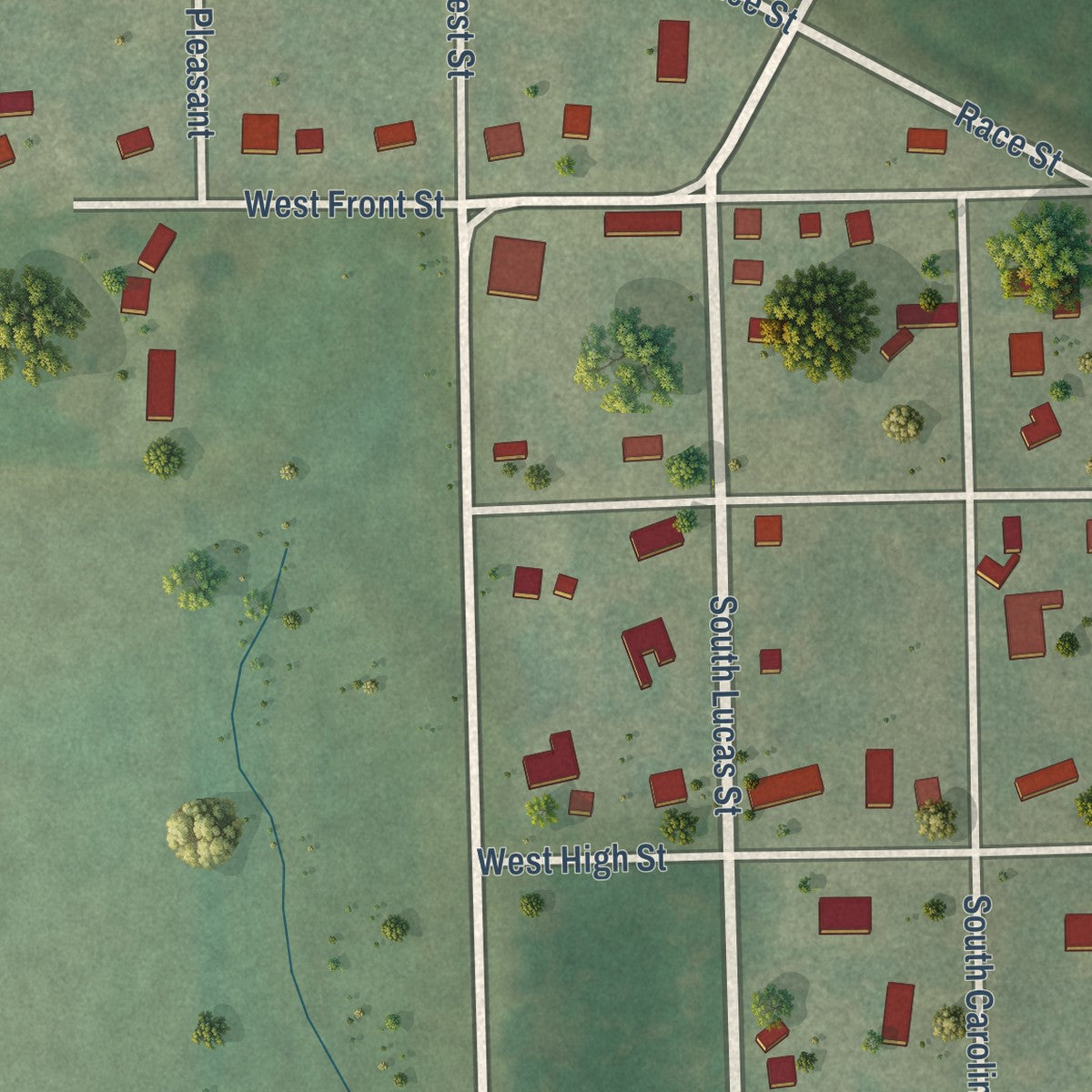 Close-up of the map of Hanover, Wisconsin print showing street and building detail