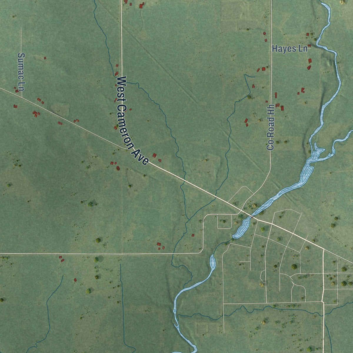 Close-up of the map of Hansen, Wisconsin print showing street and building detail