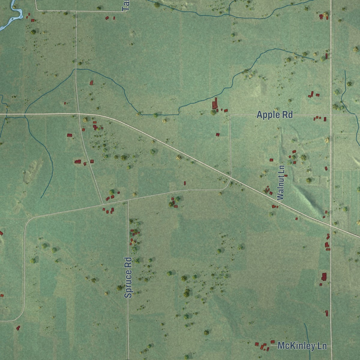 Second close-up of the map of Hansen, Wisconsin print showing more streets and buildings