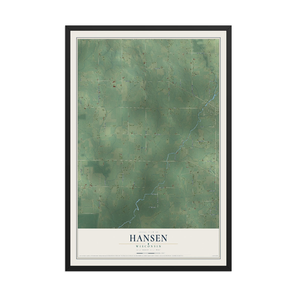 Map of Hansen, Wisconsin, 12 x 18 inch print in a black wood frame
