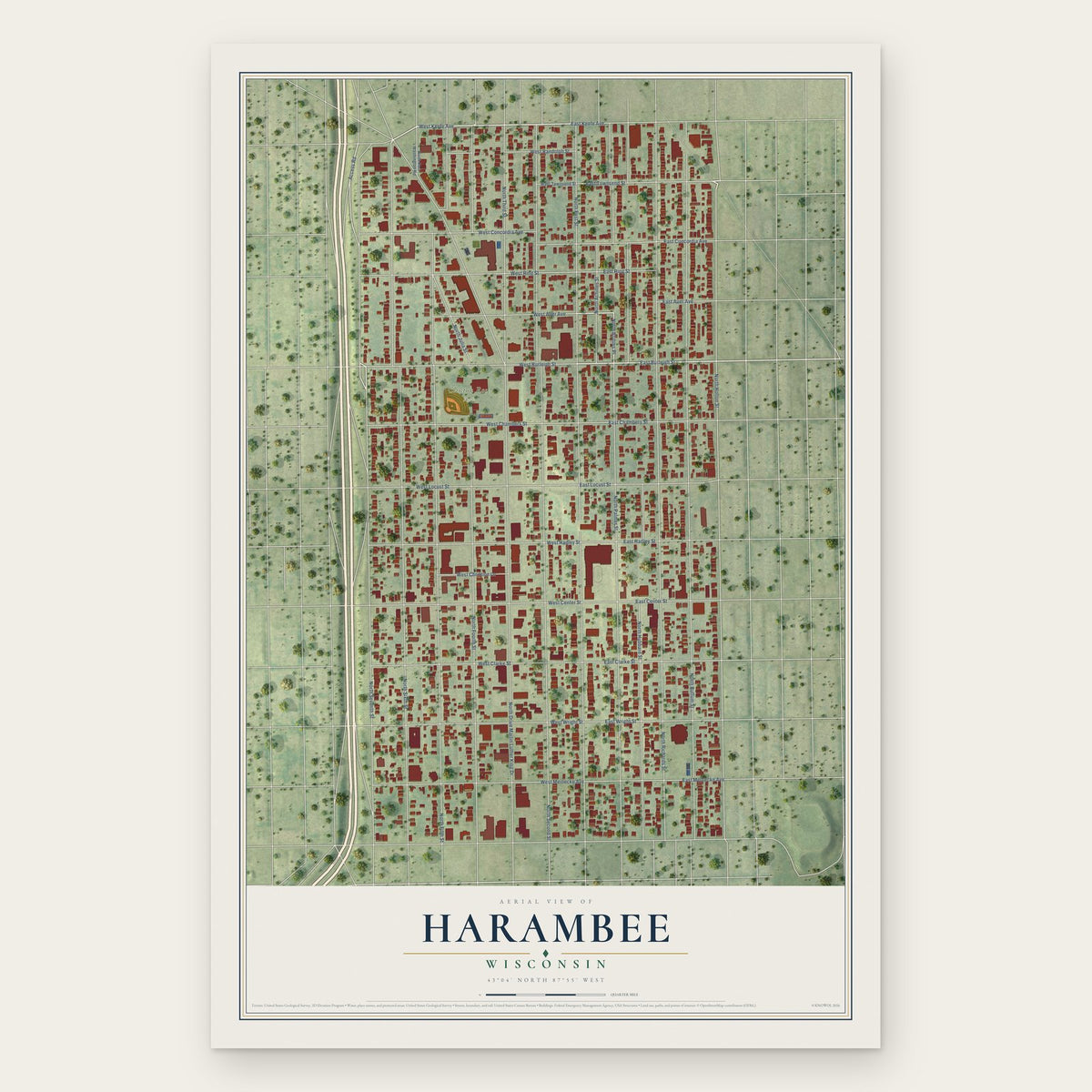 Harambee, Wisconsin map print, the full design