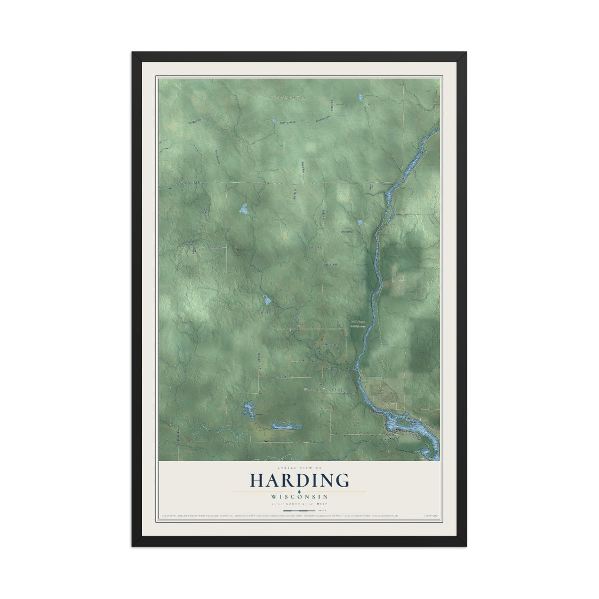 Map of Harding, Wisconsin, 12 x 18 inch print in a black wood frame