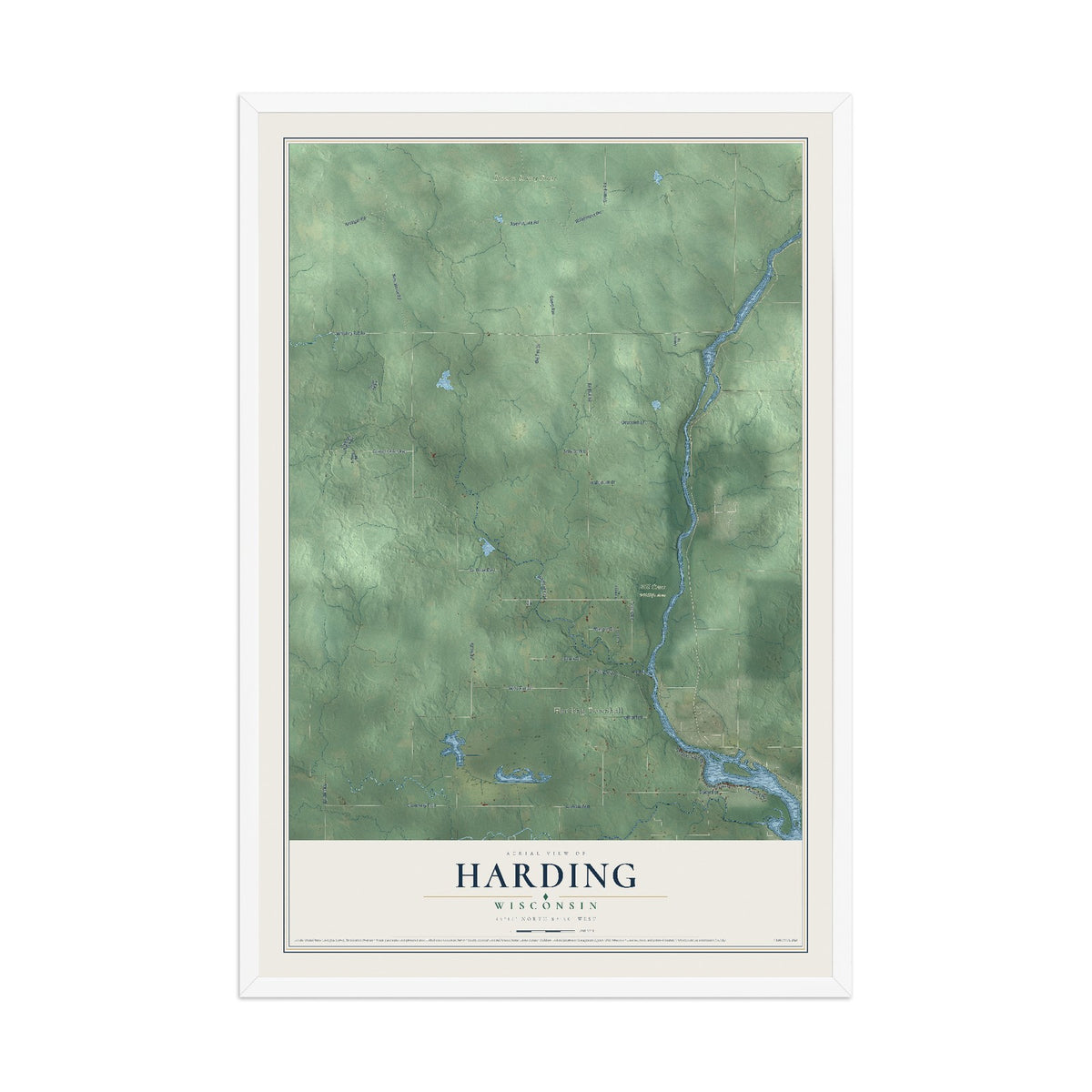 Map of Harding, Wisconsin, 12 x 18 inch print in a white wood frame