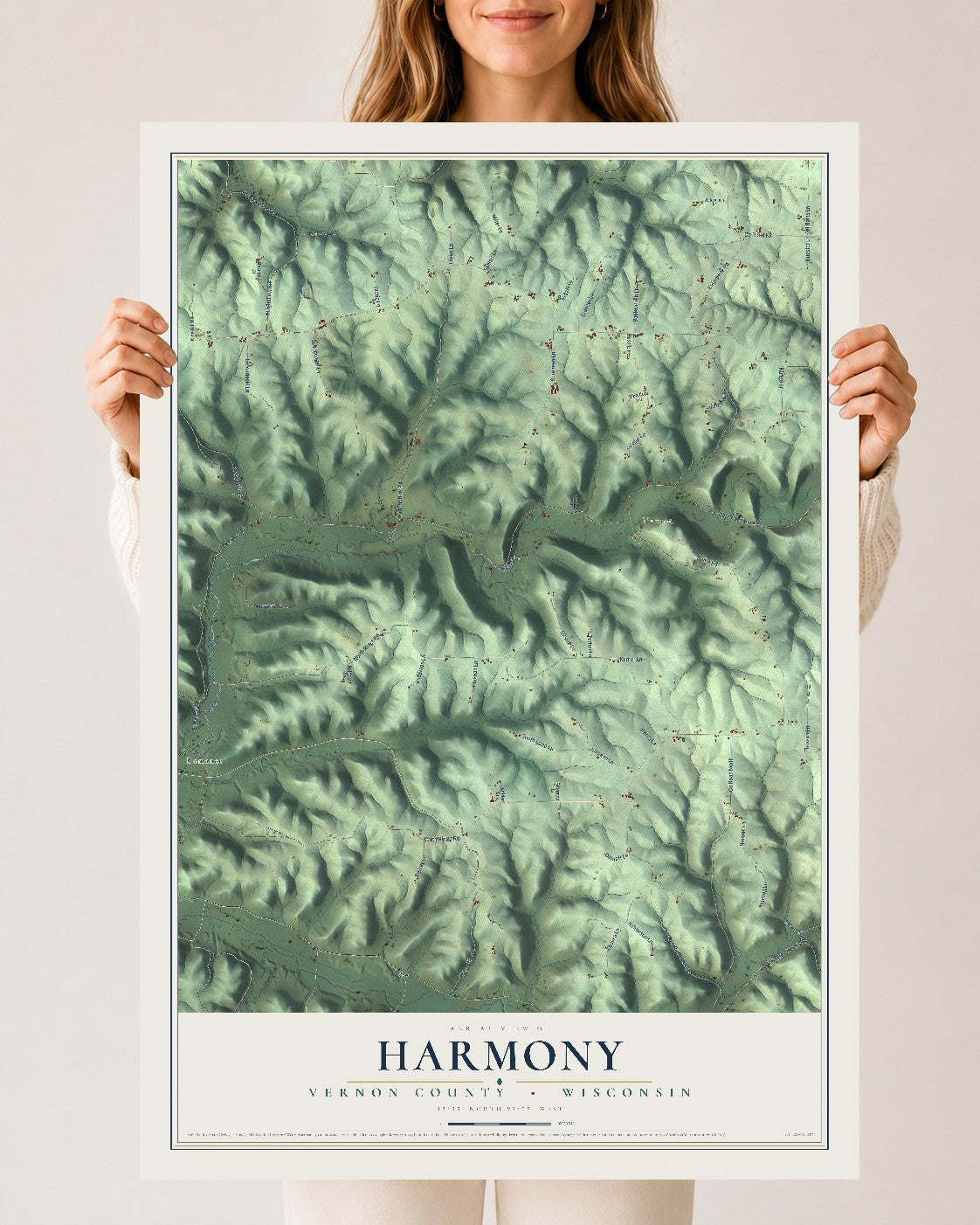 Map of Harmony, Vernon County, Wisconsin, 24 x 36 inch unframed archival matte print