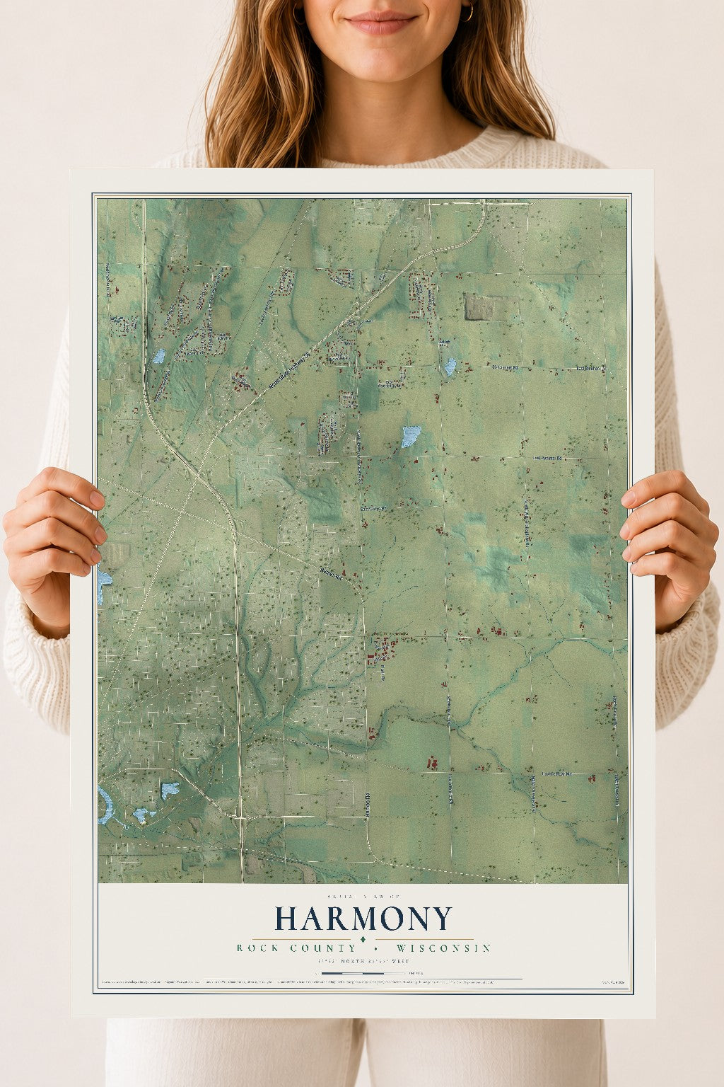 Map of Harmony, Rock County, Wisconsin, 18 x 24 inch unframed archival matte print