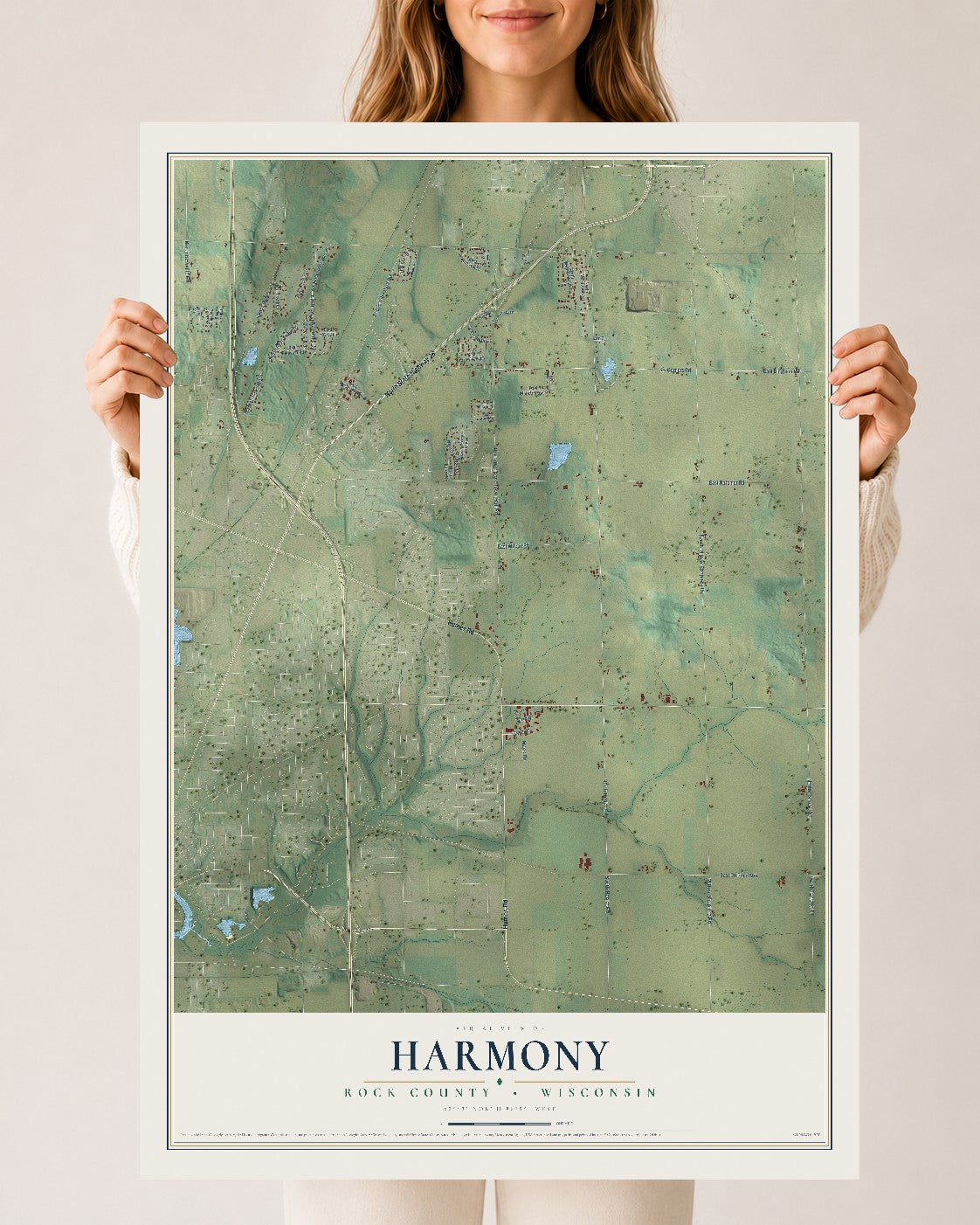 Map of Harmony, Rock County, Wisconsin, 24 x 36 inch unframed archival matte print