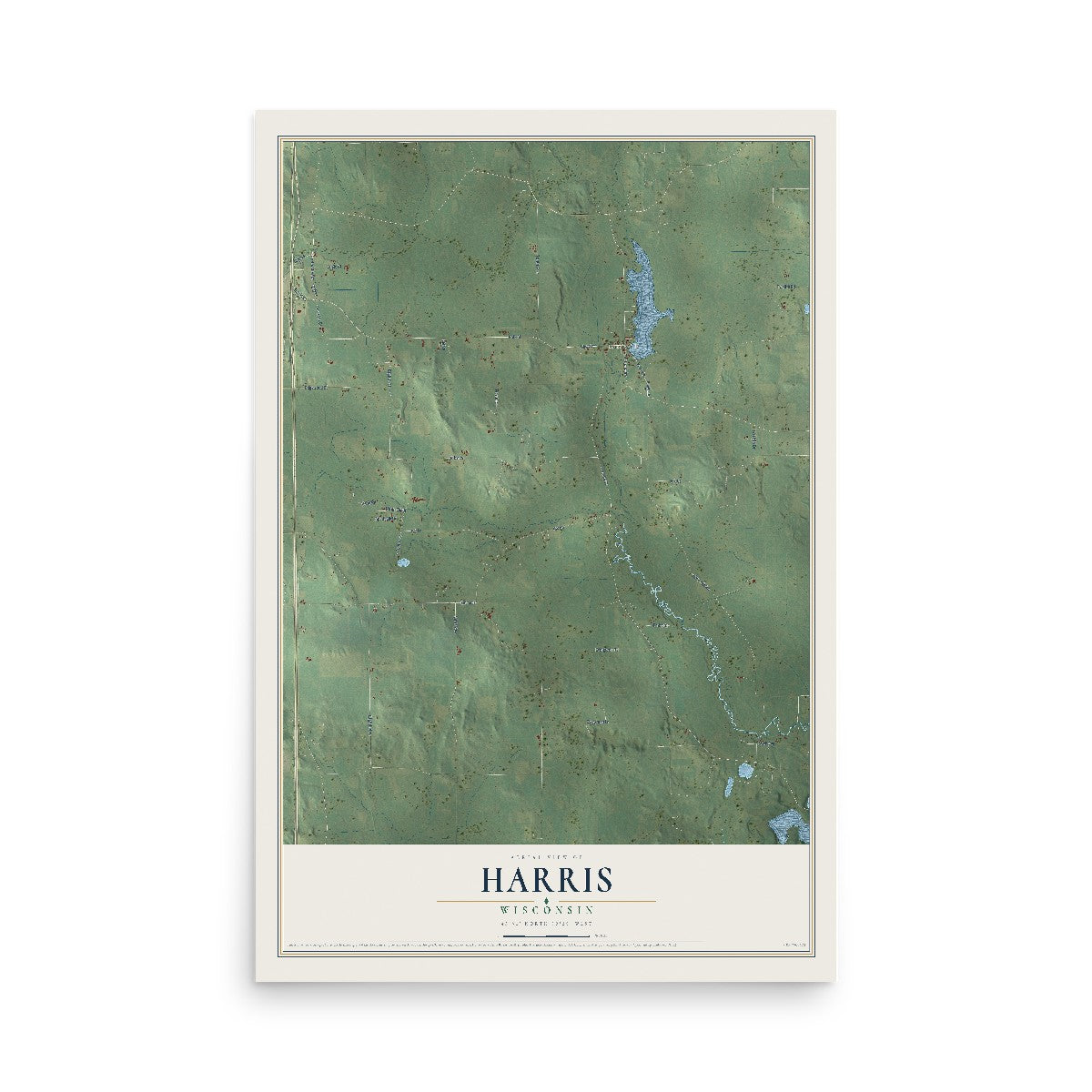 Map of Harris, Wisconsin, 12 x 18 inch unframed archival matte print
