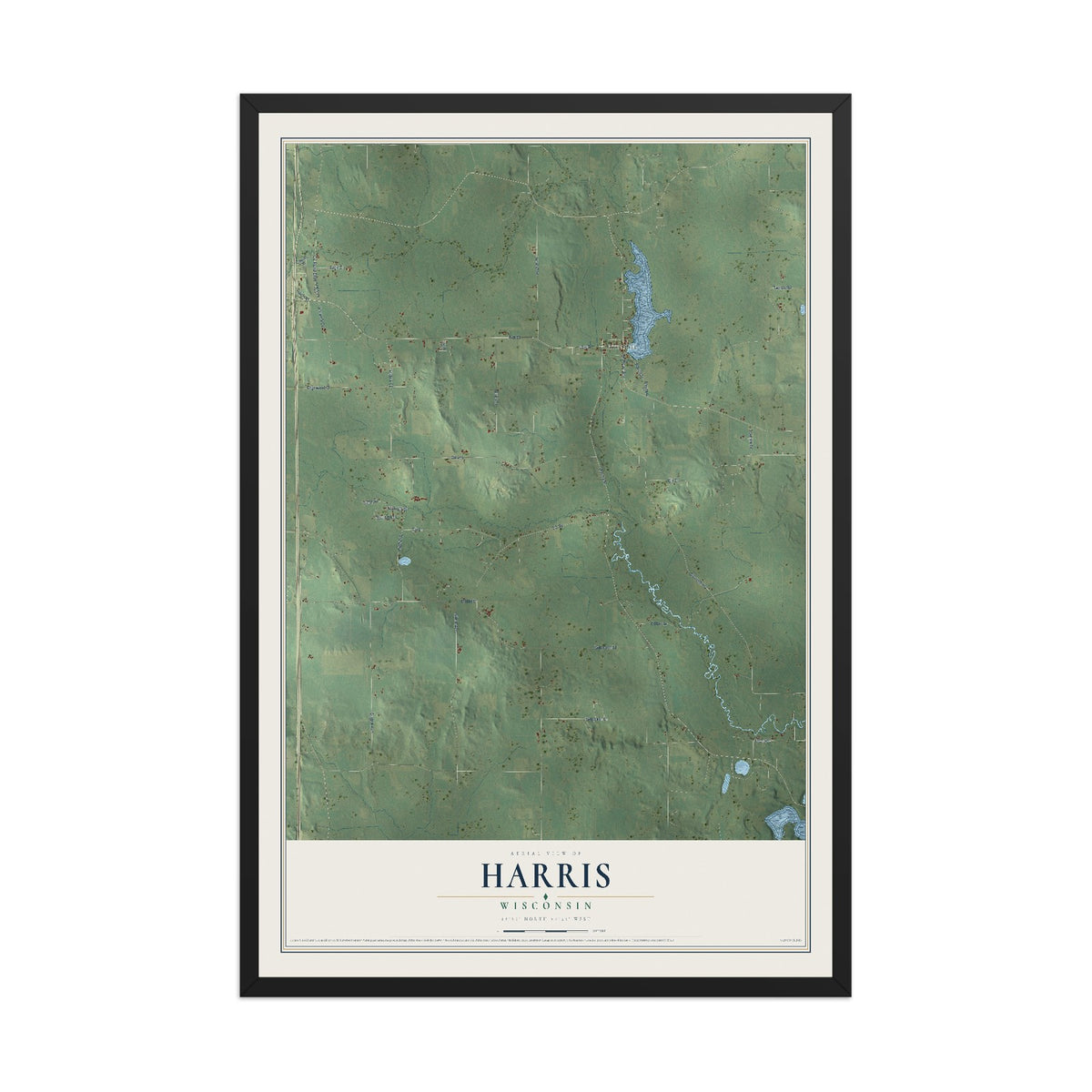 Map of Harris, Wisconsin, 12 x 18 inch print in a black wood frame