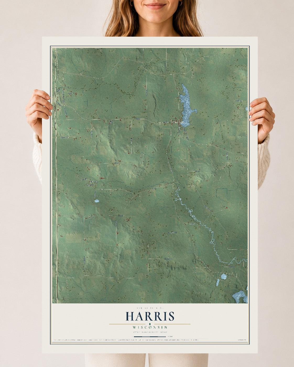 Map of Harris, Wisconsin, 24 x 36 inch unframed archival matte print