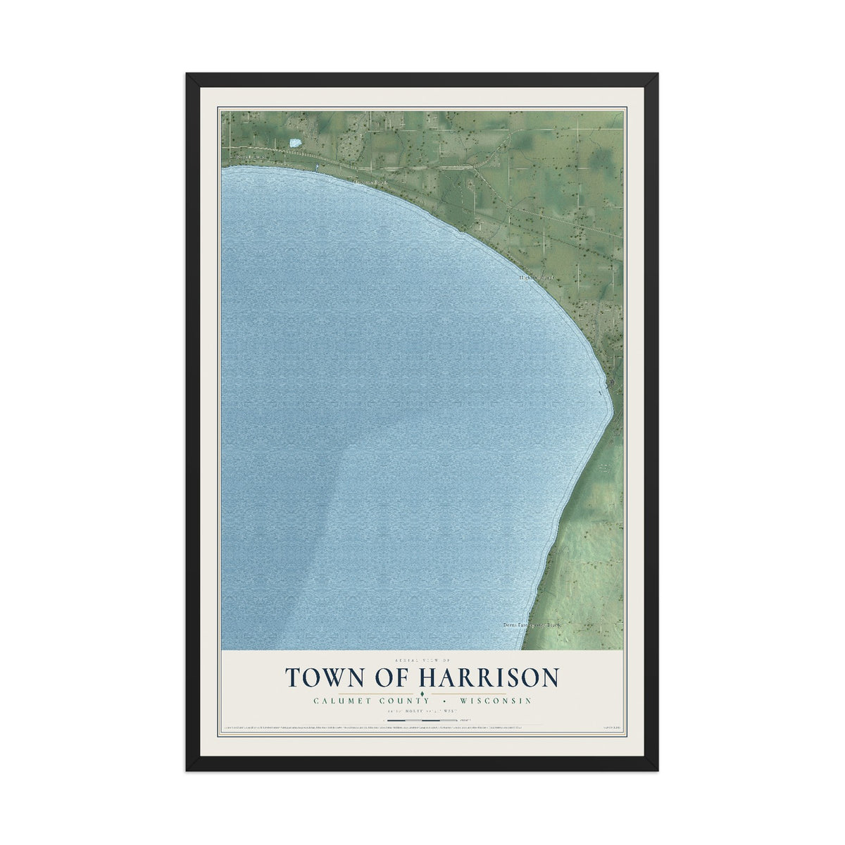 Map of the Town of Harrison, Calumet County, Wisconsin, 12 x 18 inch print in a black wood frame