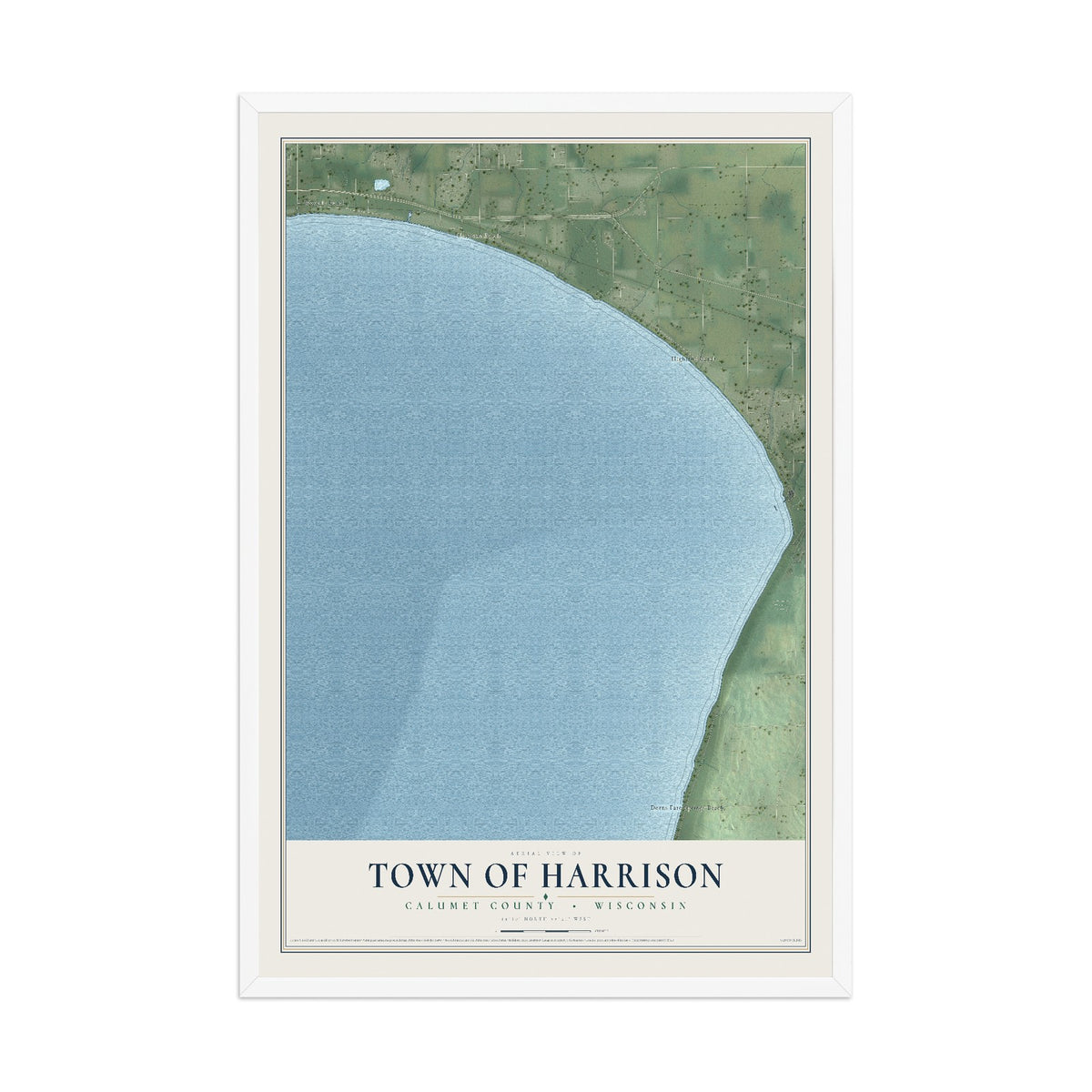 Map of the Town of Harrison, Calumet County, Wisconsin, 12 x 18 inch print in a white wood frame