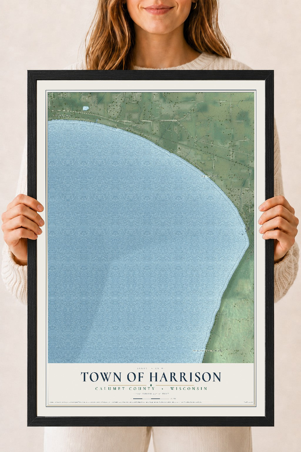 Map of the Town of Harrison, Calumet County, Wisconsin, 18 x 24 inch print in a black wood frame