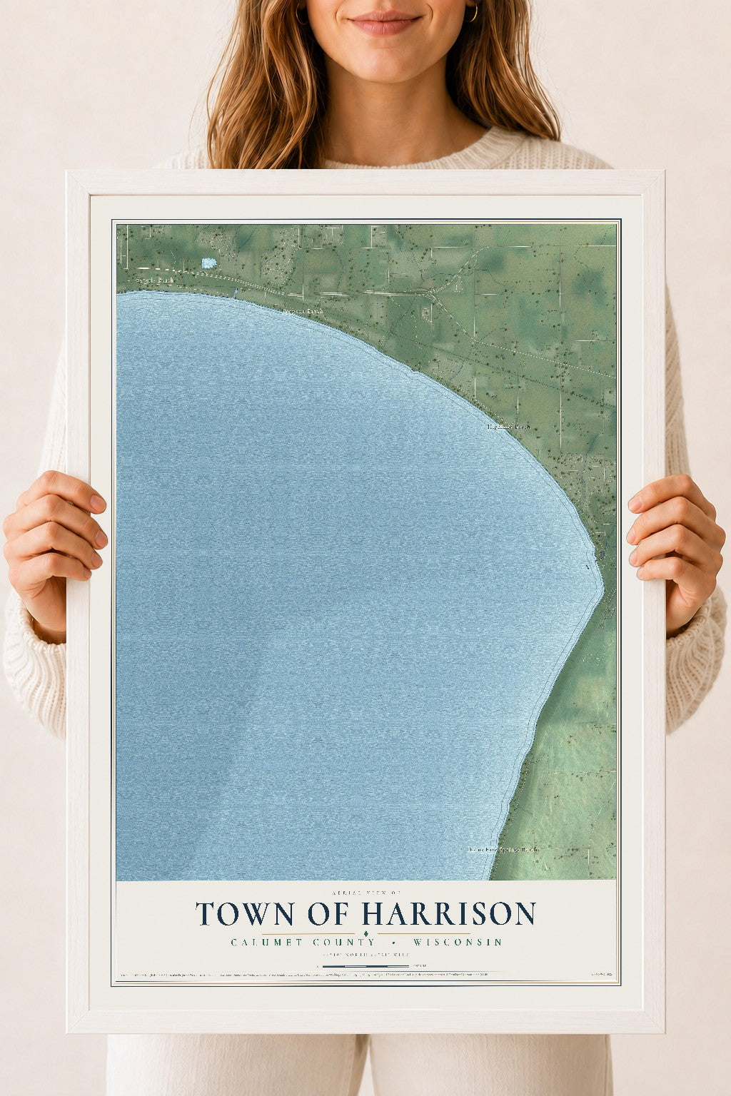 Map of the Town of Harrison, Calumet County, Wisconsin, 18 x 24 inch print in a white wood frame