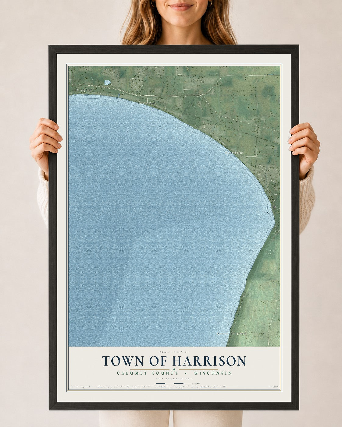 Map of the Town of Harrison, Calumet County, Wisconsin, 24 x 36 inch print in a black wood frame