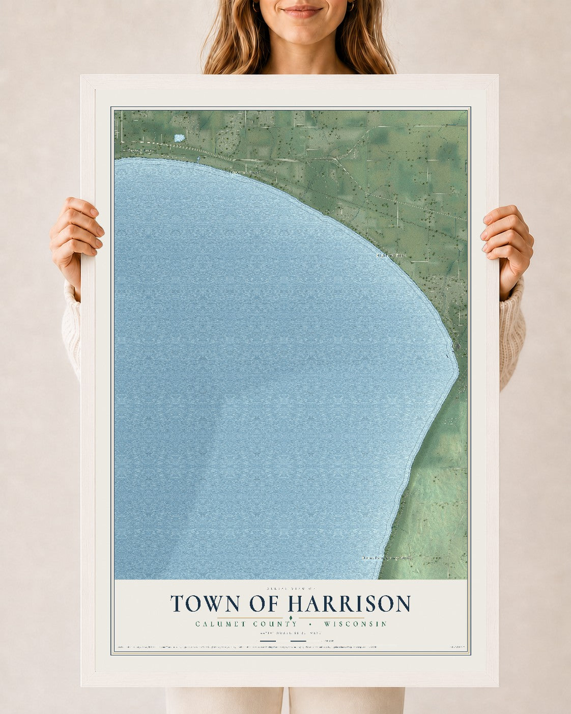 Map of the Town of Harrison, Calumet County, Wisconsin, 24 x 36 inch print in a white wood frame