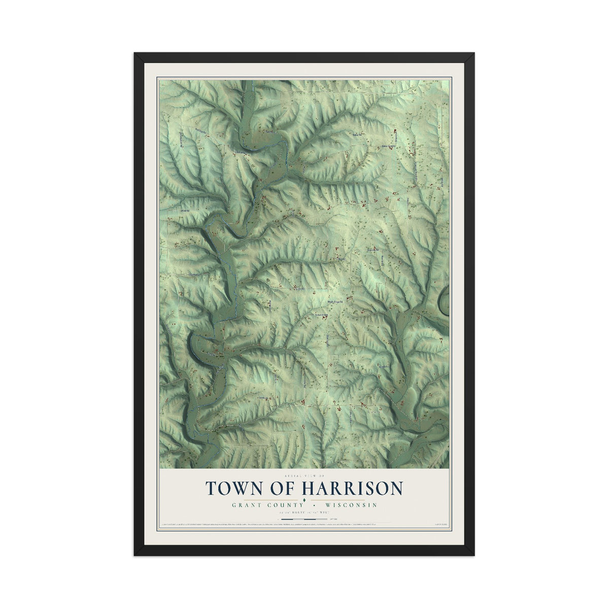 Map of the Town of Harrison, Grant County, Wisconsin, 12 x 18 inch print in a black wood frame