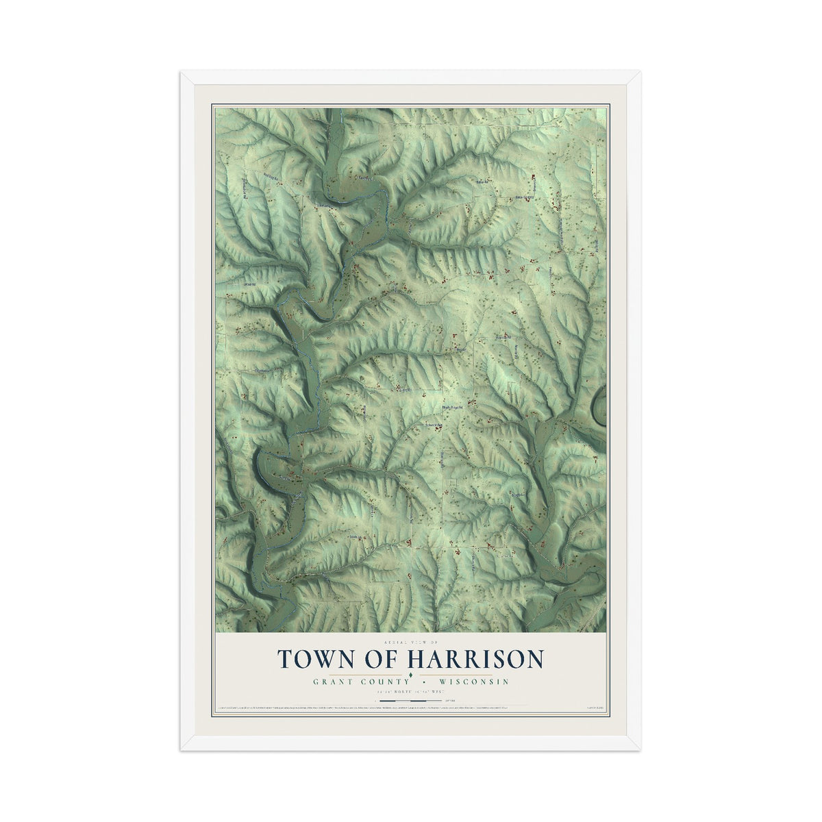 Map of the Town of Harrison, Grant County, Wisconsin, 12 x 18 inch print in a white wood frame