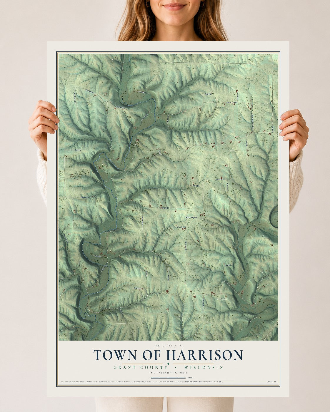 Map of the Town of Harrison, Grant County, Wisconsin, 24 x 36 inch unframed archival matte print