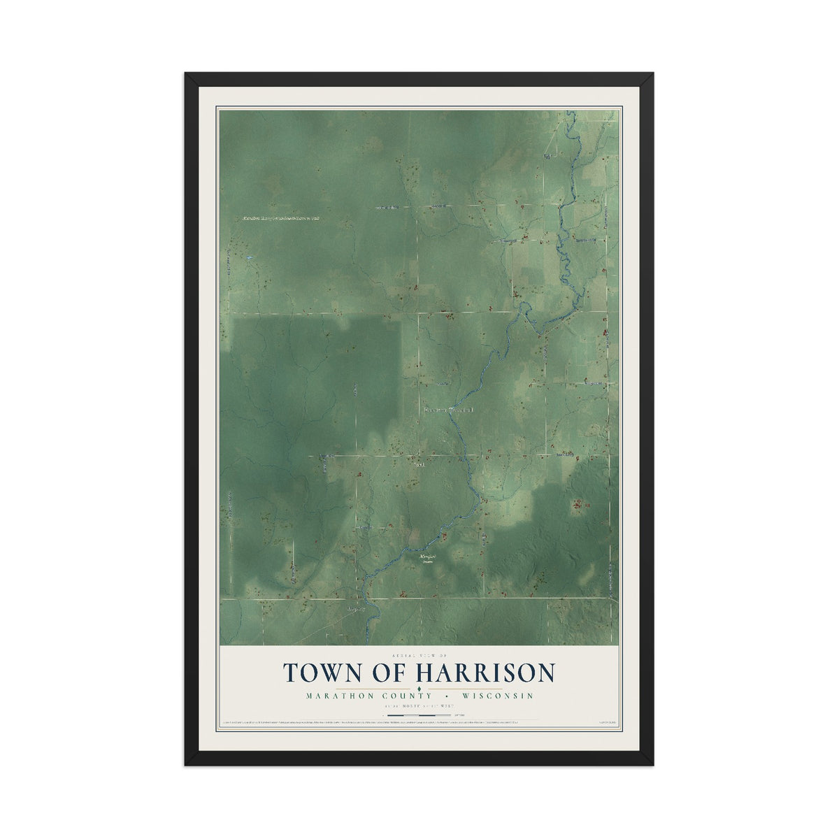Map of the Town of Harrison, Marathon County, Wisconsin, 12 x 18 inch print in a black wood frame