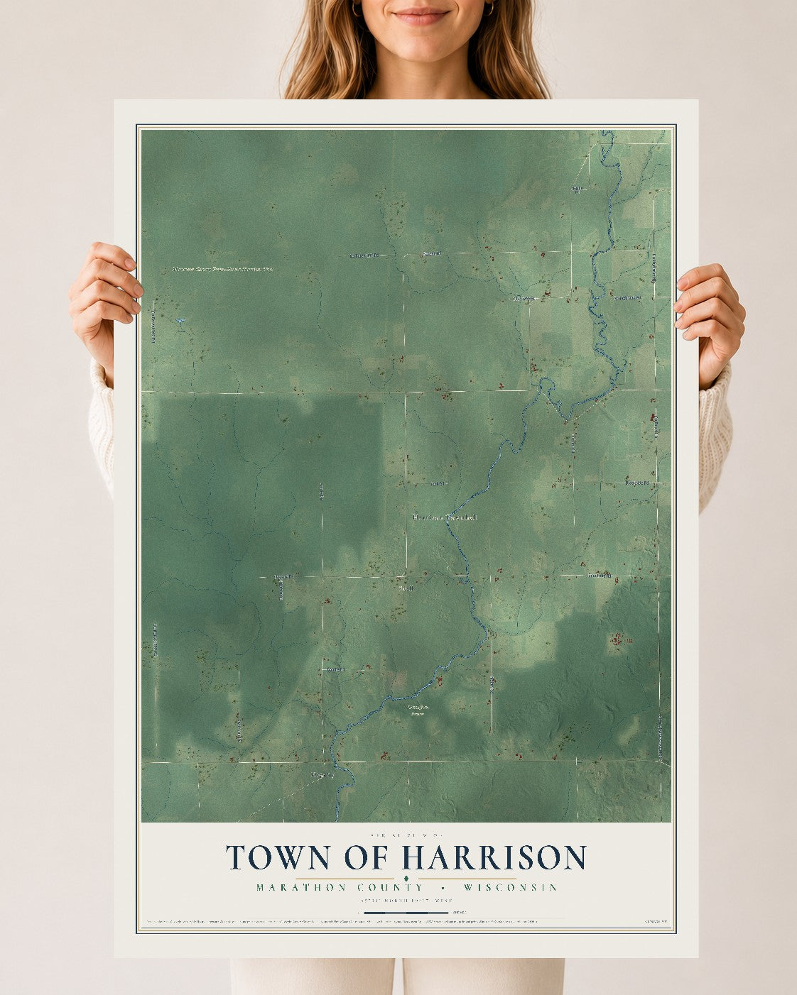 Map of the Town of Harrison, Marathon County, Wisconsin, 24 x 36 inch unframed archival matte print