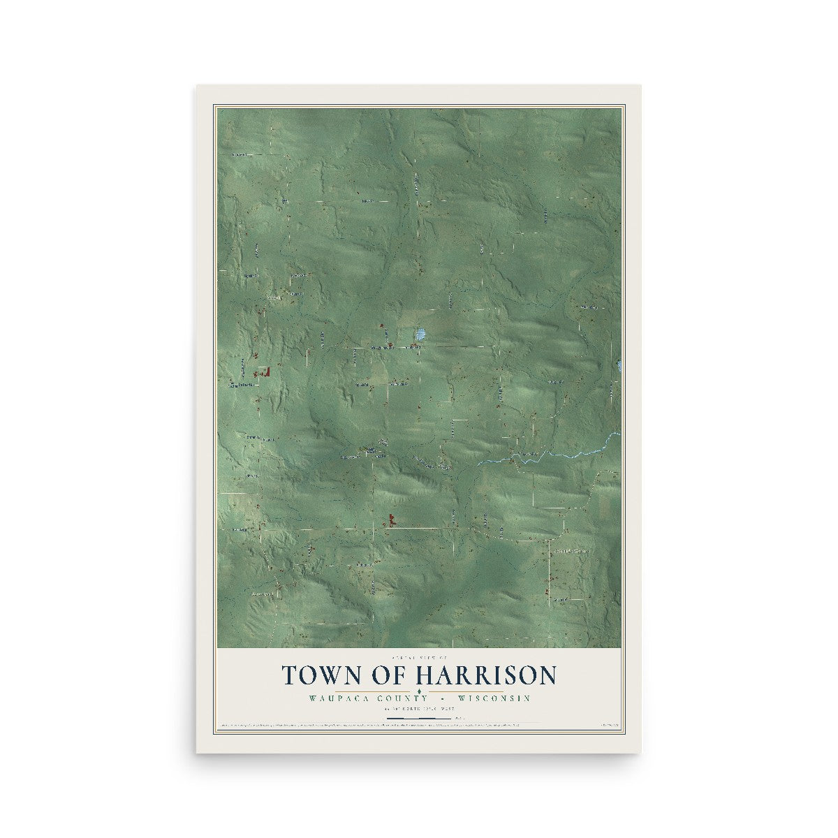 Map of the Town of Harrison, Waupaca County, Wisconsin, 12 x 18 inch unframed archival matte print