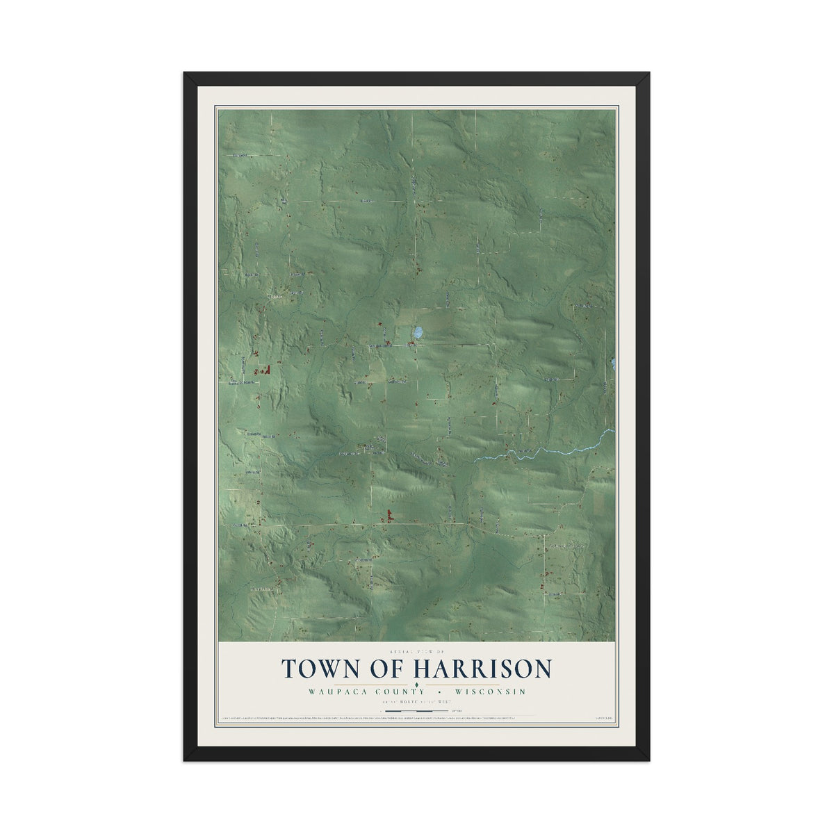 Map of the Town of Harrison, Waupaca County, Wisconsin, 12 x 18 inch print in a black wood frame