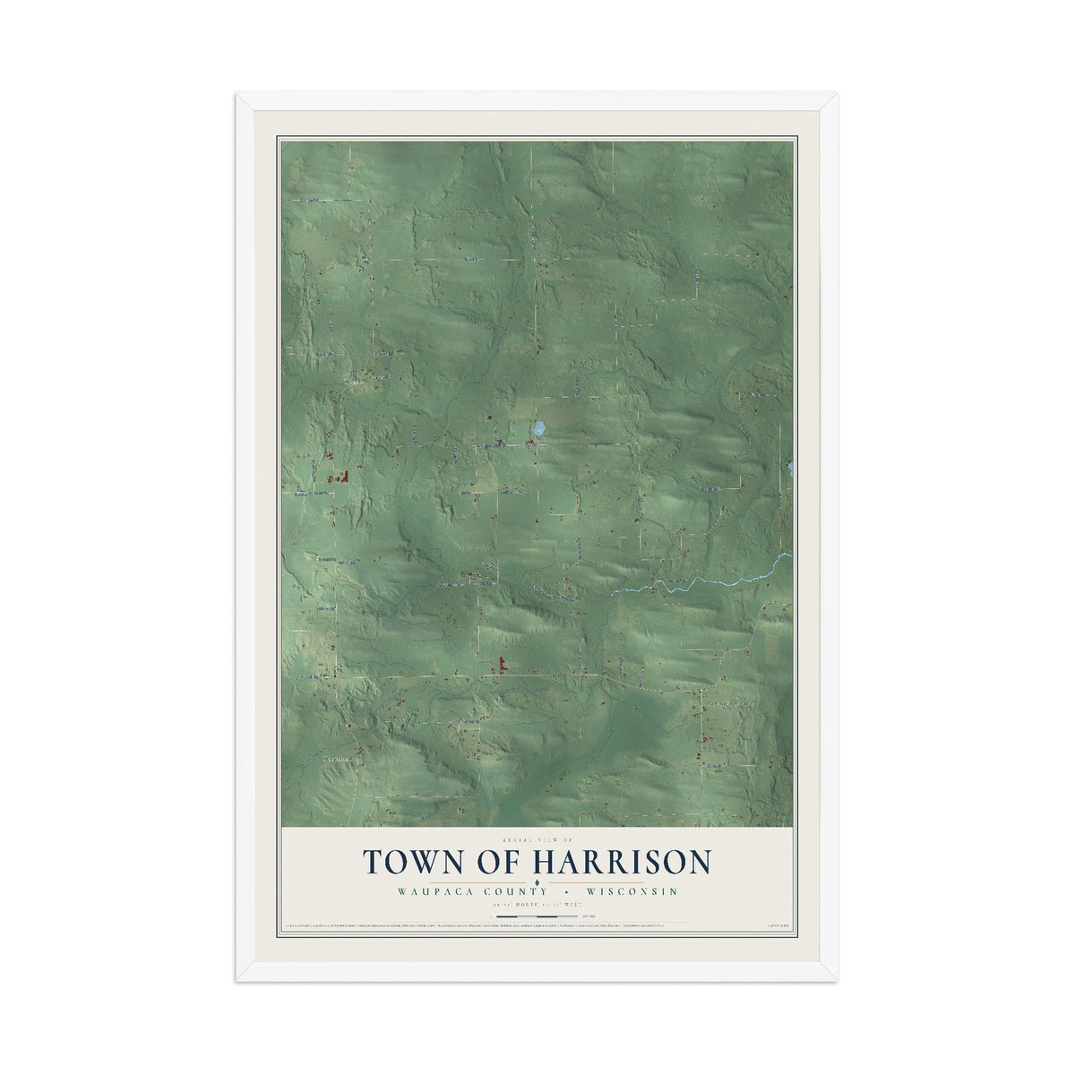Map of the Town of Harrison, Waupaca County, Wisconsin, 12 x 18 inch print in a white wood frame