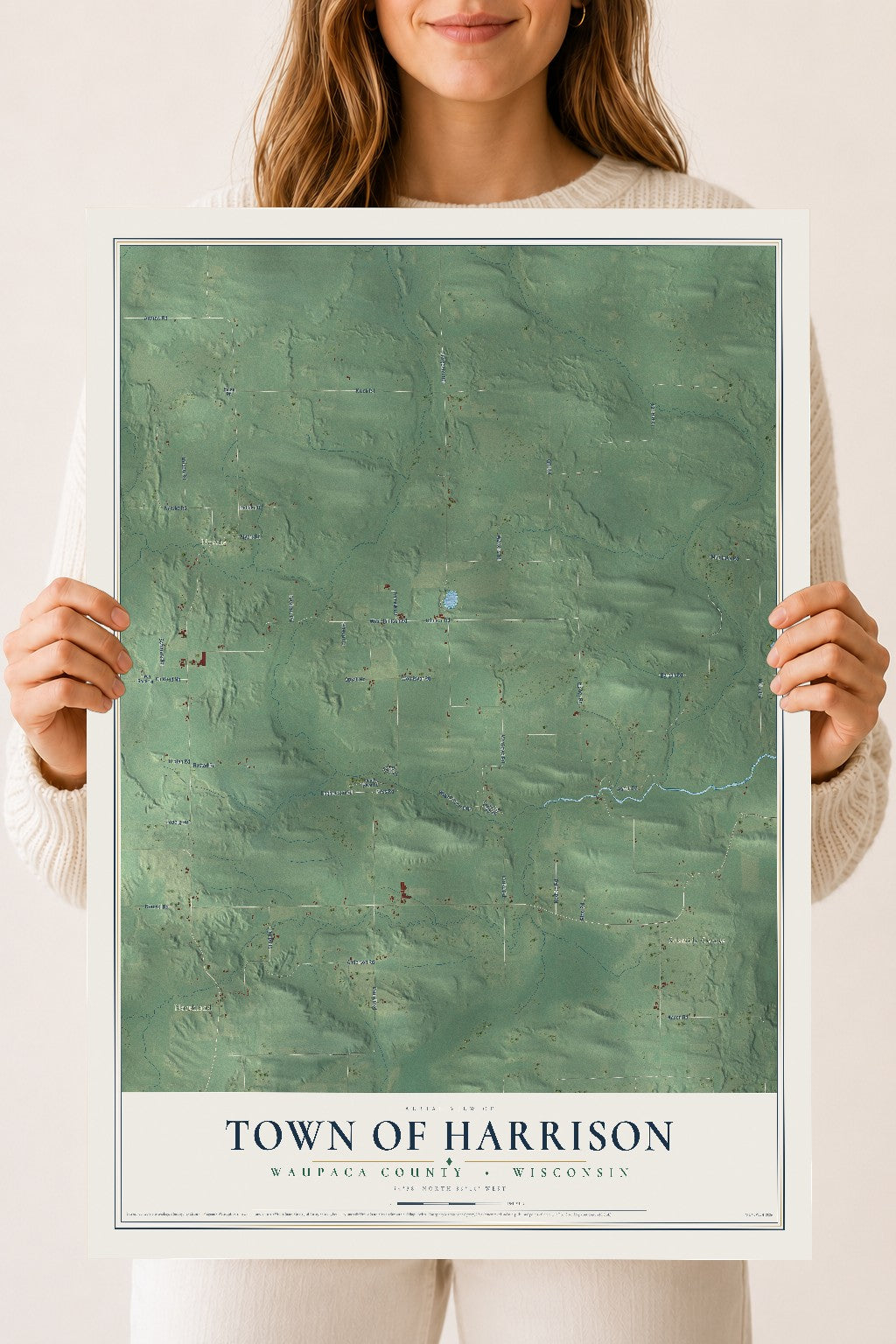 Map of the Town of Harrison, Waupaca County, Wisconsin, 18 x 24 inch unframed archival matte print