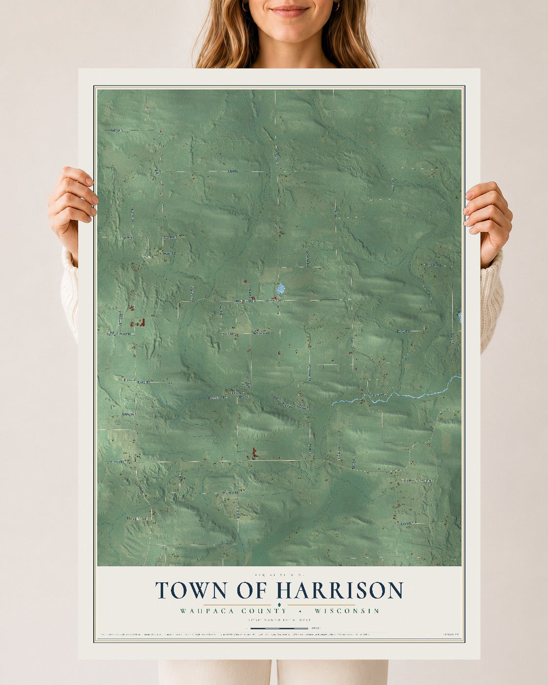 Map of the Town of Harrison, Waupaca County, Wisconsin, 24 x 36 inch unframed archival matte print