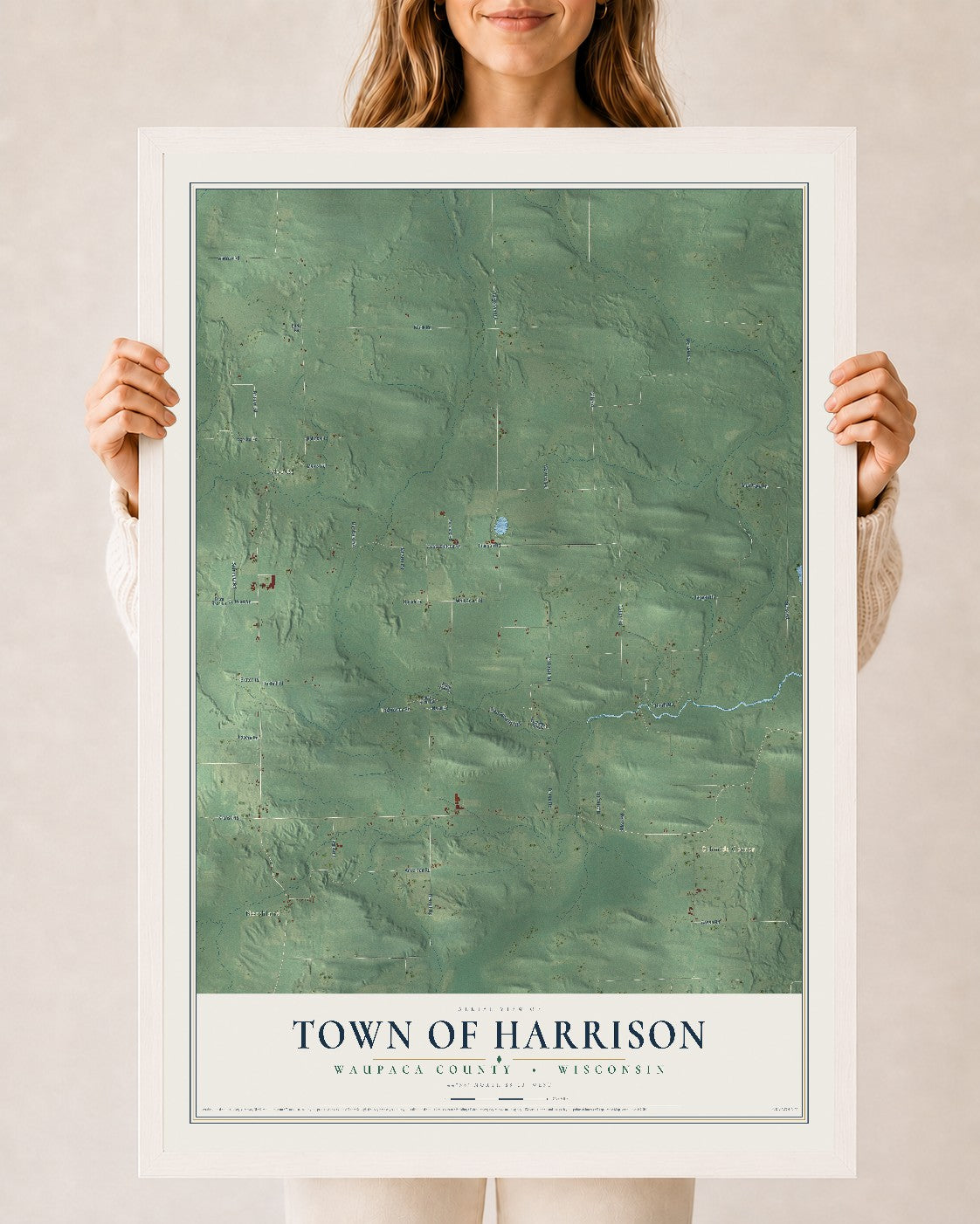 Map of the Town of Harrison, Waupaca County, Wisconsin, 24 x 36 inch print in a white wood frame