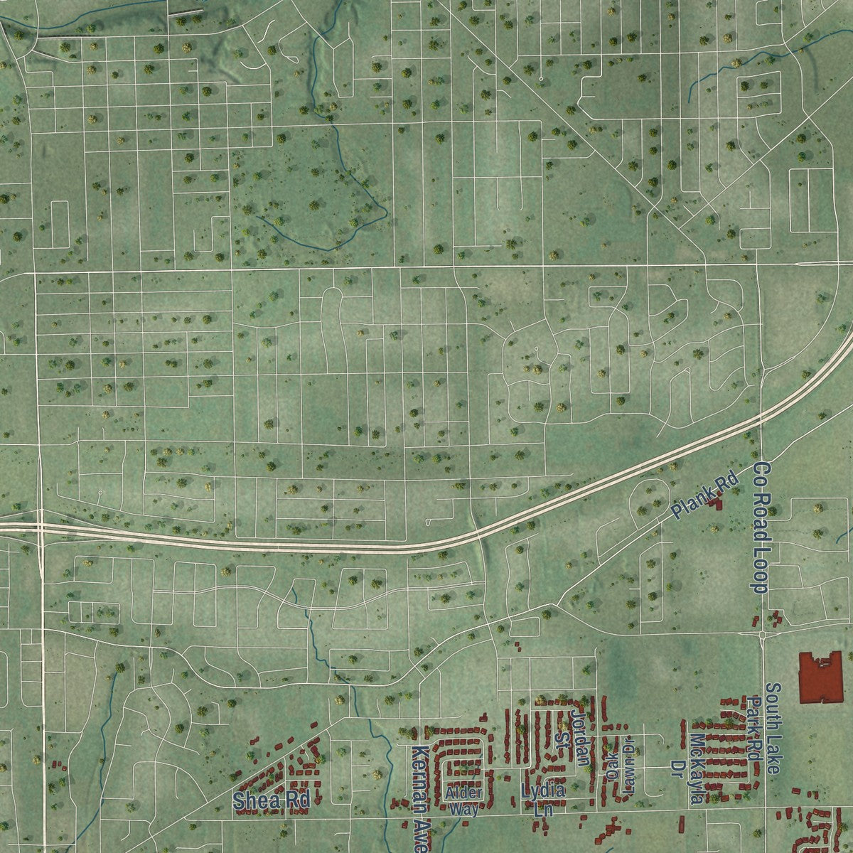 Second close-up of the map of Harrison, Wisconsin print showing more streets and buildings