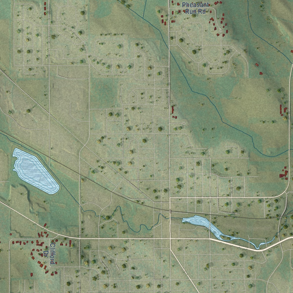 Second close-up of the map of the Town of Hartford, Wisconsin print showing more streets and buildings