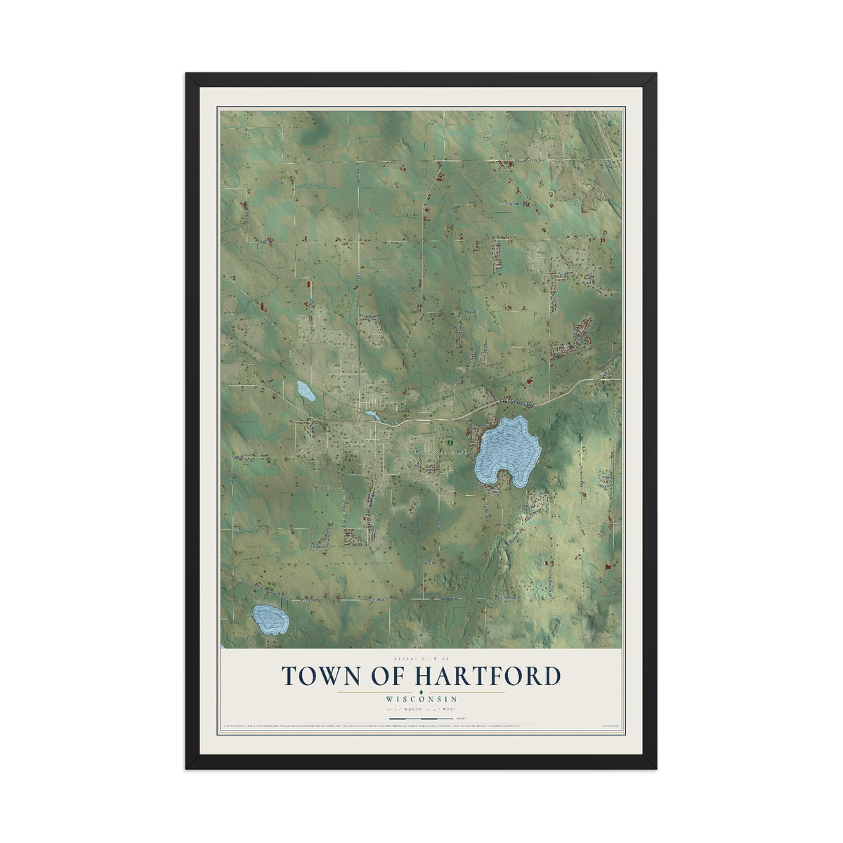 Map of the Town of Hartford, Wisconsin, 12 x 18 inch print in a black wood frame