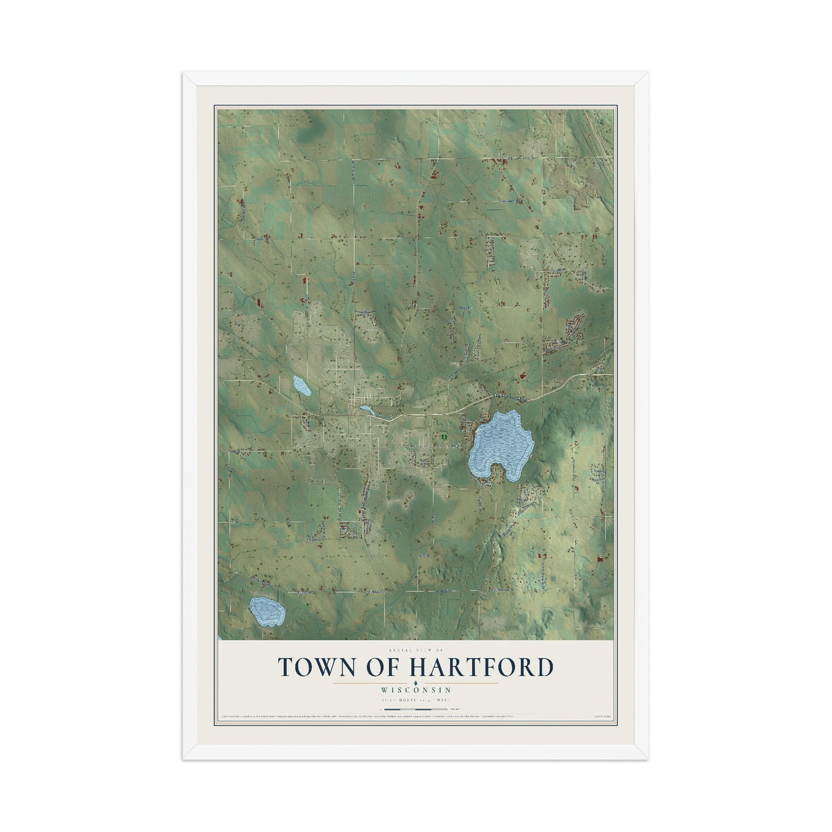 Map of the Town of Hartford, Wisconsin, 12 x 18 inch print in a white wood frame