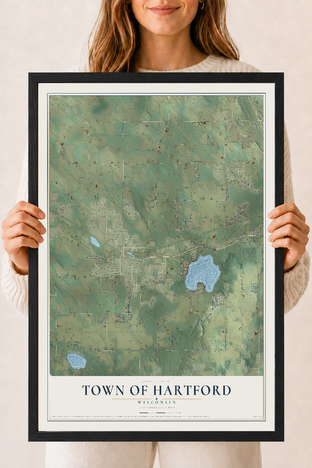 Map of the Town of Hartford, Wisconsin, 18 x 24 inch print in a black wood frame
