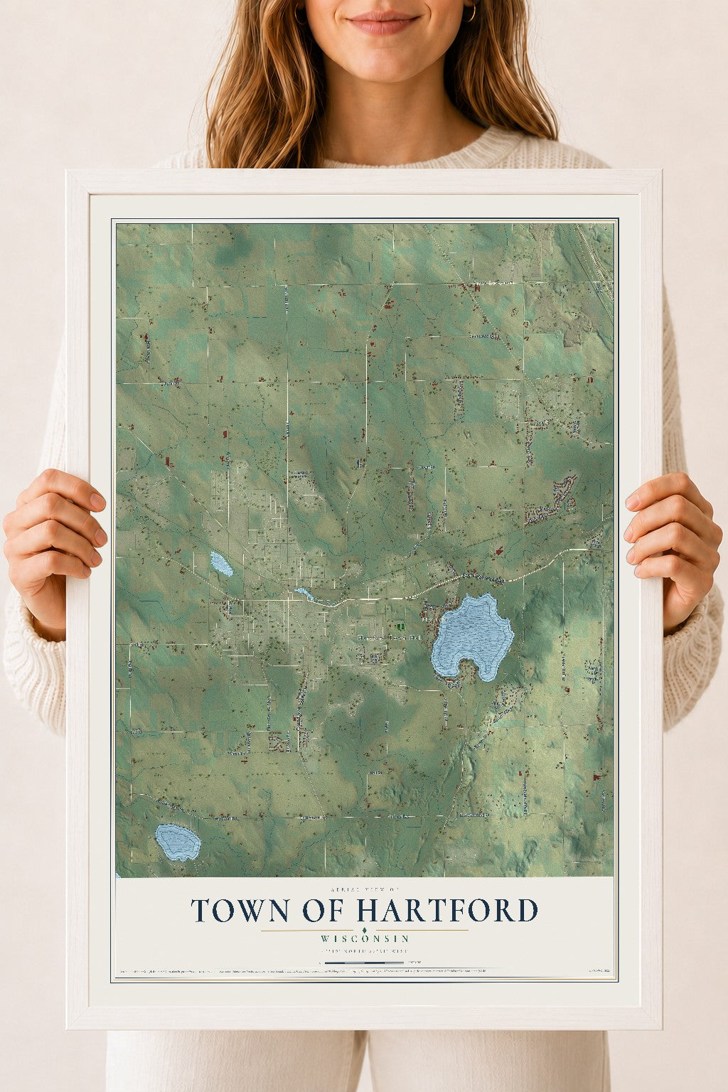 Map of the Town of Hartford, Wisconsin, 18 x 24 inch print in a white wood frame